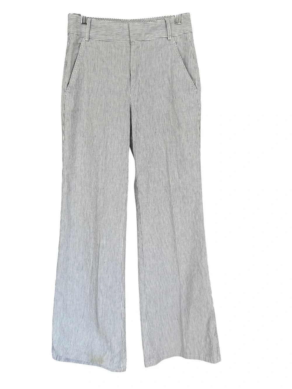 Banana Republic Seersucker Linen Wide Leg Blue White Trousers Pants Size 0